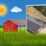 Hangar solaire dans un champs avec du soleil