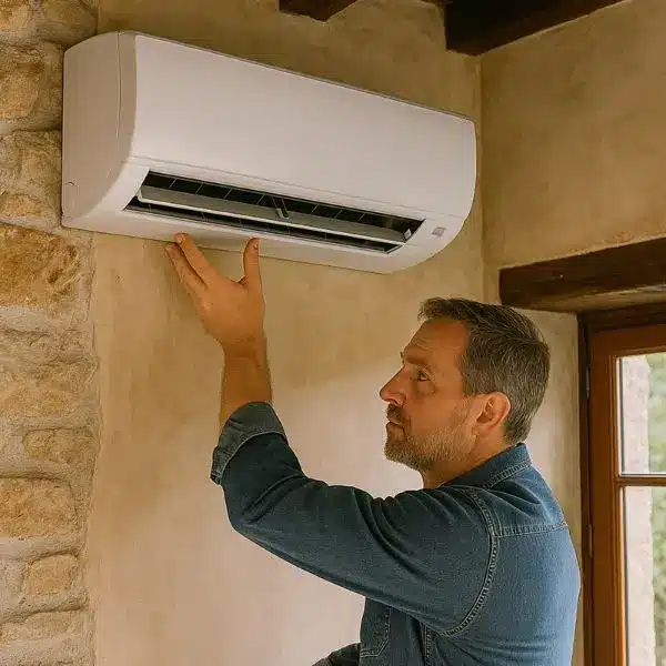 Chantier d'installation de climatisation réversible